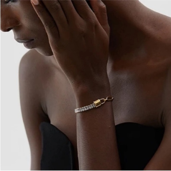 Gold Plated Waterproof Lock Chain Bling Cubic Zirconia Bracelet Sparkly New - Picture 5 of 11